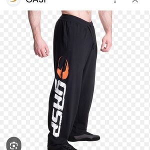 GASP Black Sweatpants with Orange And white Logo On Leg. Sz M NWOT